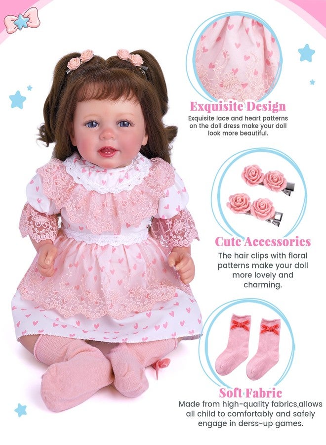 BABESIDE مجموعة ملابس وإكسسوارات دمى الأطفال حديثي الولادة من بيبي سايد، 5 قطع، مناسبة للدمى من 17 إلى 22 بوصة، تتضمن فستانًا وجوارب وحفاضات قابلة لإعادة الاستخدام ومشابك شعر على شكل وردة وردية لدمى الأطفال الواقعية للبنات. - Image 2